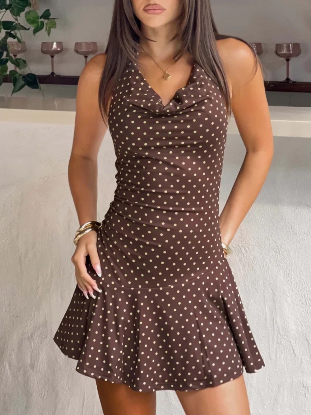 NWOT Beginning Boutique \\ polka dot cowl mesh mini dress